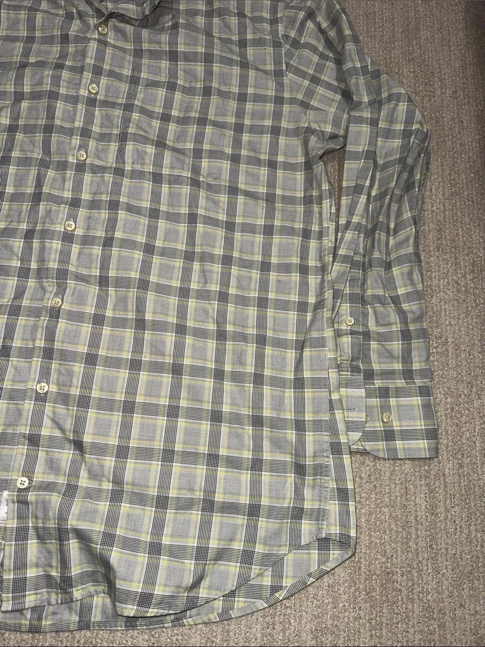 Peter Millar Men’s Button Down Shirt Size L White Yellow Long Sleeve Cotton Top - Picture 3 of 9